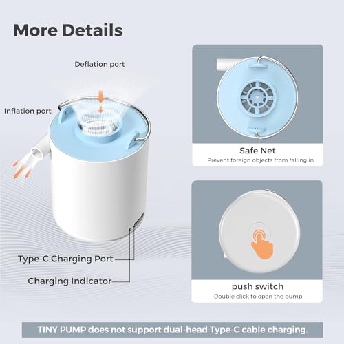 Image of FLEXTAILGEAR Portable Air Pump for Inflatables, 2.82oz Classic Tiny Air Pump, Rechargeable Electric Air Pump to Inflate Deflate for Camping Gear Pool Floats Air Mattress