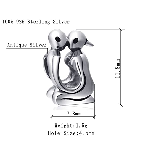 Image of Valentines Day Charm-925 Sterling Silver Kissing Couple, Adoption Symbol, Princess Heart, Cupid's Arrow, Love Birds Pendant Beads, fits European Charms Bracelet, Gifts for Women /Bride /Daughter