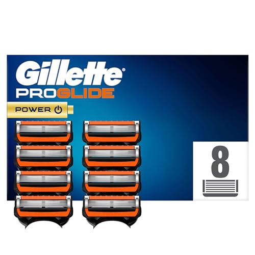 Gillette ProGlide Power Recharges De Lames De Rasoir Pour Homme 8 Unités, Avec 5 Lames Anti-Friction Pour Un Rasage De Près Et Durable