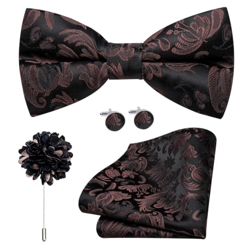 Image of Dubulle Mens Paisley Striped Bowtie Set Pre-tied Bowtie for Men and Pocket Square Set Wedding Business