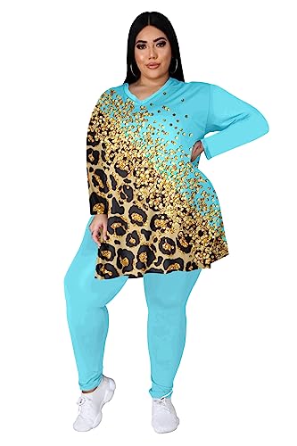Women's Plus Size Two Piece Outfits Loungewear Sets Long Sleeve Oversized Tshirts Sweatpants Sweatsuits Sets