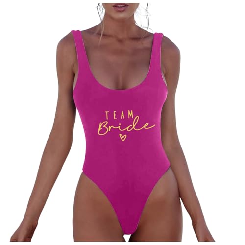 Bañadores Mujer Bride Traje de Baño Despedida de Soltera Fato de Banho Mulher Tanga Estampado Team Bride Bañador Novia de Equipo Sexy Espalda Abierta Trajes de Baño de Una Pieza con Cuello En U