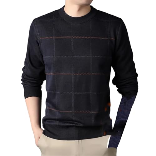 Men Round Necked Sweater with Plush Insulation Inner Layer Bottom Black Knit