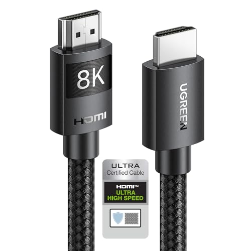UGREEN Cabo HDMI 2.1 8K Certificado 1 m, Alta Velocidade 48 Gbps, 4K@120Hz, 8K@60Hz, Nylon Trançado, Compatível com Dynamic HDR, eARC, Dolby Atmos, HDCP, Compatível com Projetor e Blu-ray
