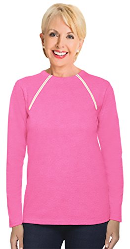 Comfy Chemo Women's Long Sleeve Chemotherapy Port Zipper Shirts (Medium, Pink)