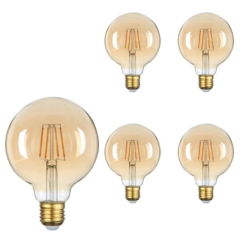 El Mejor Listado de Focos vintage . 42 Viny Electric | Foco Vintage Led Edison Globo 4w Luz Cálida paquete de 5 piezas | Foco vintage luz cálida ámbar para interiores |