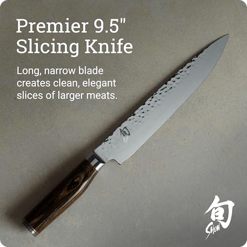 Image of Shun Cutlery Premier 9.5-inch Slicing Knife Hand-Sharpened, Damascus Cladding, Handcrafted in Japan