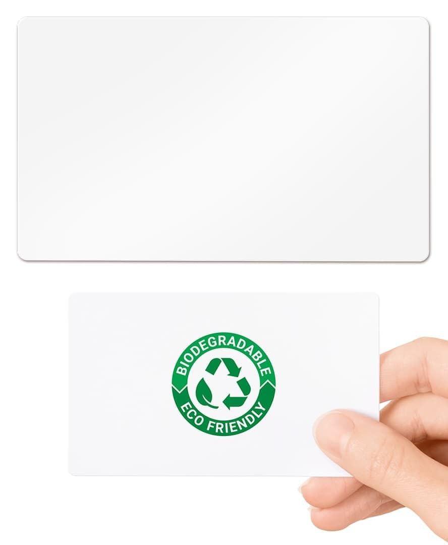 White Blank Biodegradable PVC Cards Plastic - Pack of 100 by LanyardsTomorrow Eco-Friendly Degradable 760 Micron Standard CR80 ID Credit Card 86 x 54mm (White Gloss)