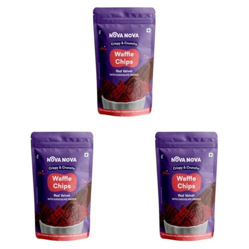 Image of Nova Nova Waffle Chips - Red Velvet with Chocolate Drizzle | 100% Eggless | Freshly Baked | Pack of 6 (130g)