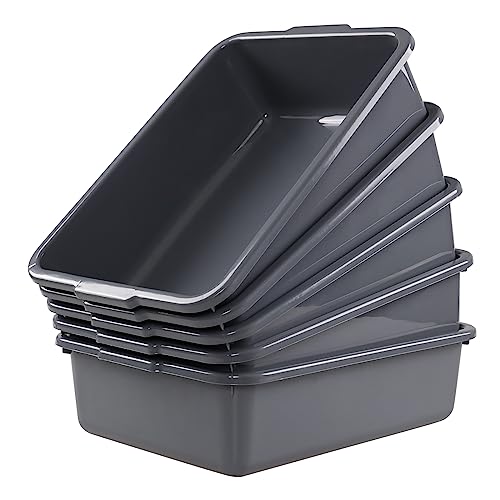 Tstorage 8 Litres Plastic Commercial Bus Tubs, Set of 5 Bus Utility Box, Grey