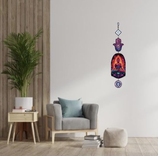 Image of createcrafts Designer Buddha Mdf Wall Hanging for Home Decor | Evil Eye Hamsa Hand Peaceful Charm Door Wall Decorative Hanging Item (Buddha)