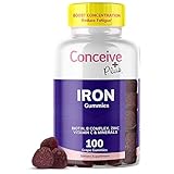 CONCEIVE PLUS Iron Gummies - Iron Vitamins for Women, Chewable, Biotin & Vitamin C, Grape Flavor Gum