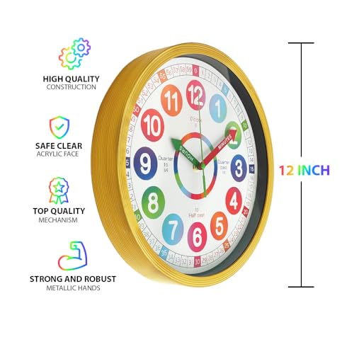 Image of Park Madison 12 Inch Kids Learning Clock - Silent, Non-Ticking, Teaches Analog Time - Ideal for Bedrooms, Classrooms, Gifting
