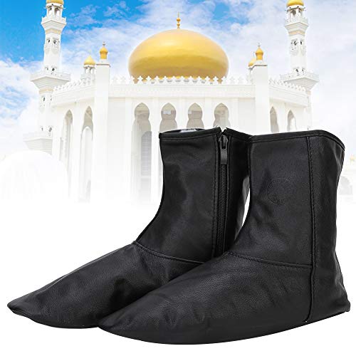 GLOGLOW Leather Zipper Socks: Unisex Muslim Leather Socks Slippers for Men and Women, Size 42, Black2