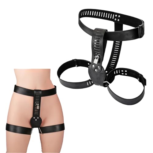 Womens Chastity Pants with Lock Adjustable PU Leather Female Chastity Belt Thong Lady Sexy Underwear for Cpuples Bedroom Play Fetish SM Sex Toys Flirt for Women Men Extreme Love