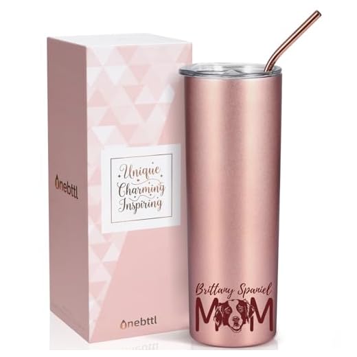 Onebttl Brittany Spaniel Gifts for Brittany Mom, Brittany Dog Design, Dog Mom Gifts, 20oz Stainless Steel Insulated Skinny Tumbler with Lid & Straw, Rose Gold - Brittany Mom