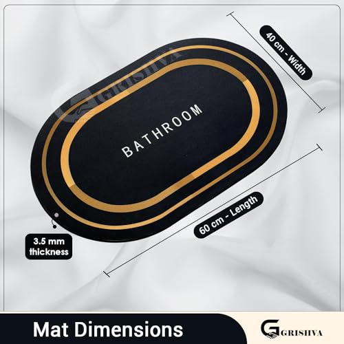 Image of GRISHVA Rubber 3.5mm Anti-Skid Water Soaking Bathroom Print Oval Door Mat, Water Absorbent Mat (40x60cm) Black