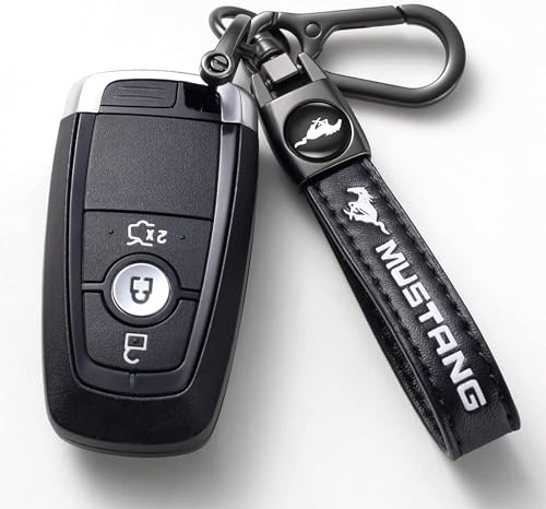 Image of Genuine Leather Car Keychain Compatible with Ford Mustang Key ring Accessories Key Chain Family Present for Man and Woman Black