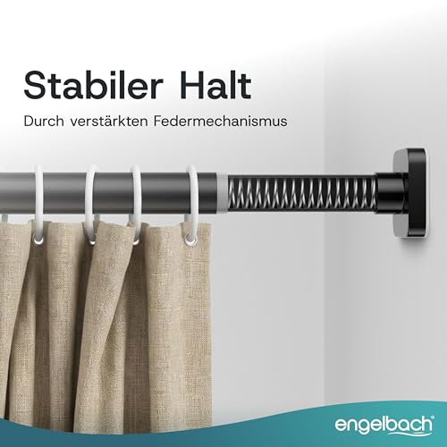 Engelbach® Vorhangstange ohne Bohren - Massiver Karbonstahl (Ø 25mm) für stabilen Halt - Individuell anpassbare Teleskopstange, Gardinenstange ausziehbar, Schwarz, 50-85cm