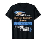 Dicho perros: Una casa sin Ratonero Bodeguero Andaluz es como un cielo sin estrellas! Regalo de cumpleaños o Navidad para dueños de perros. Humor, travieso e ingenioso para hombres y mujeres. Diseño tipografía en azul.