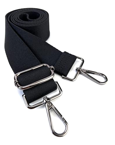 Image of Black Purse Strap with Gunmetal Black Hardware 1-1 /2 Inch Wide Solid Color Replacement Crossbody Guitar Style Shoulder Strap for Handbags Totes