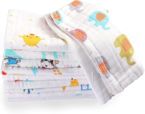 Image of PAXCOO 2 pc Baby Muslin Washcloths,100% Cotton Face Towels, 6 Layer Super Soft Absorbent Reusable Baby Napkins Burp Cloth Face Towels for Newborn Infant Care Feeding Cleaning Use (25x50 cm)