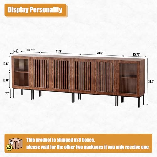 BVIUNTWO-Farmhouse-TV-Stand-for-TVs-up-to-100-Inch-Entertainment-Center-TV-Console-with-Storage-Cabinets-and-Glass-DoorsMedia-Console-for-Living-RoomBrown