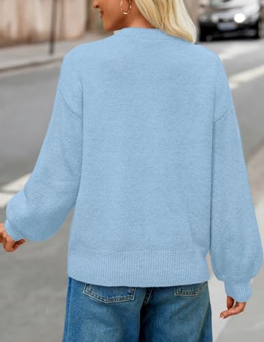 MEROKEETY Women's Floral Sweater Crew Neck Lantern Sleeve 2025 Fall Winter Trendy Warm Chunky Pullover Tops3