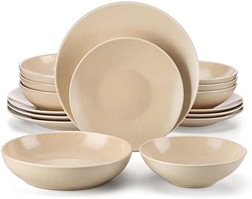 vancasso Sabine Stoneware Dinner Sets- Semimatte Sesame Glaze Crockery - 16 Pieces Dinner Service Set for 4, Include Dinner Plate, Dessert Plate, Pasta Bowl and Cereal Bowl, Multicolorful