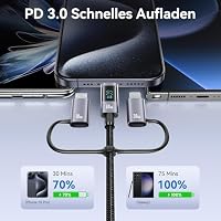 6 in 1 Multi USB C Ladekabel, 60W USB Kabel Mehrfach Schnellladekabel con LED Display USB A/C auf iP/Micro/Typ C Nylon Universal Aufladekabel für Galaxy S21/S20 Laptop Tablet Handy (1.2M) – Ansicht 3