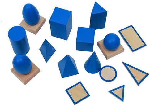 Montessori Toys for 3+ Year Old Blue Geometric Solids Blocks Set 3D Wooden Geometric Shapes Math Games Sensory Toys Blocks for Toddlers Preschool Learning Materials image 2