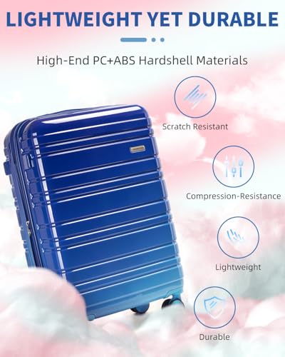 Image of LARVENDER Carry on Luggage 22x14x9 Airline Approved, 20 Inch Hardside Suitcase with Wheels TSA Lock, PC+ABS Lightweight Travel Luggage Sets for Women, Navy Glow, 3 Piece Set
