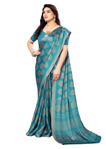 Image of Amazon Brand - Tavasya Womens Blocked Printed Daily Wear Chiffon Georgette Saree With Blouse With Blouse