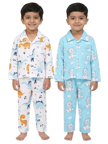 Image of The Mom Store Kids Cotton Night Suit for Boys and Girls | Breathable Night Dress for Kids Boys and Girls | Printed Nightsuit Pajama Set | Comfortable All-Season Sleepwear for Daily Use | Combo Set