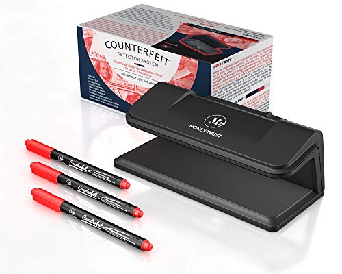 Counterfeit Bill Detector System with Ultraviolet Light and 3 Detector pens by MoneyTrust