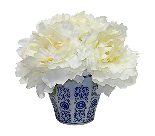 Ella and Lulu Chinoiserie Collection Peony 9-in in, Decoration in All Events Such as Christmas Anniversary, Mother's Day, Outdoor Indoor Welcome Floral Arrangement, Cream