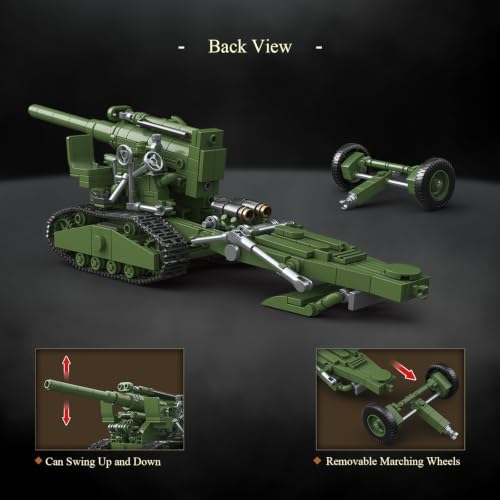 Lemess Military Howitzer Artillery Tank Building Block Kit, WW2 Military 203mm Howitzer Tank Building Block, with Weapon (605 Pieces) - 2