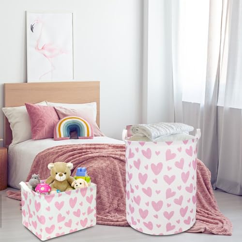 Image of NTAOHAMPER Pink Heart Laundry Hamper, Laundry Basket, Girls Nursery Hamper,Waterproof Storage Bin for Bedroom,Clothes Organizer Basket, Room Decor(Pink Heart)