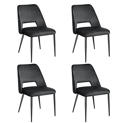 Comfy To Go Dining Chairs Set Of 4, Black Velvet Dining Chairs, Mid Century Modern Dining Chairs, Upholstered Chairs For Dining Room, Kitchen - 18.5" D X 18.5" W X 32.5" H (Black) #TOP2