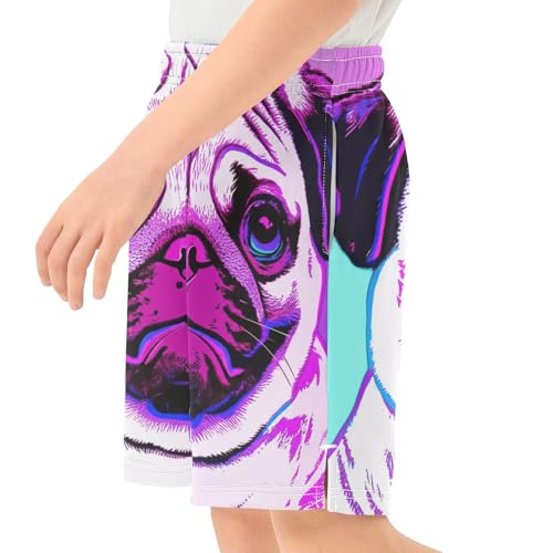 CHIFIGNO Pug Dog Cartoon Soft Pull-On Kids Shorts, Knee-Length Boys Summer Shorts XS4