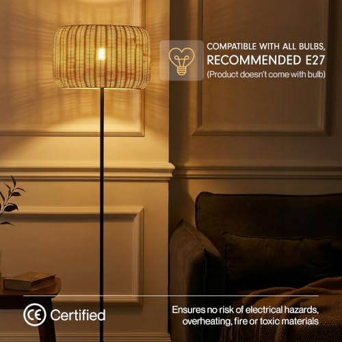 Image of FIG Living Bird's Nest - Rattan Floor Lamp | 149 cm Tall Standing Lamp | Modern Style & Metal Finished Lampbase | Best for Home Decor, Living Room, Home Office | (Bulb not Included)