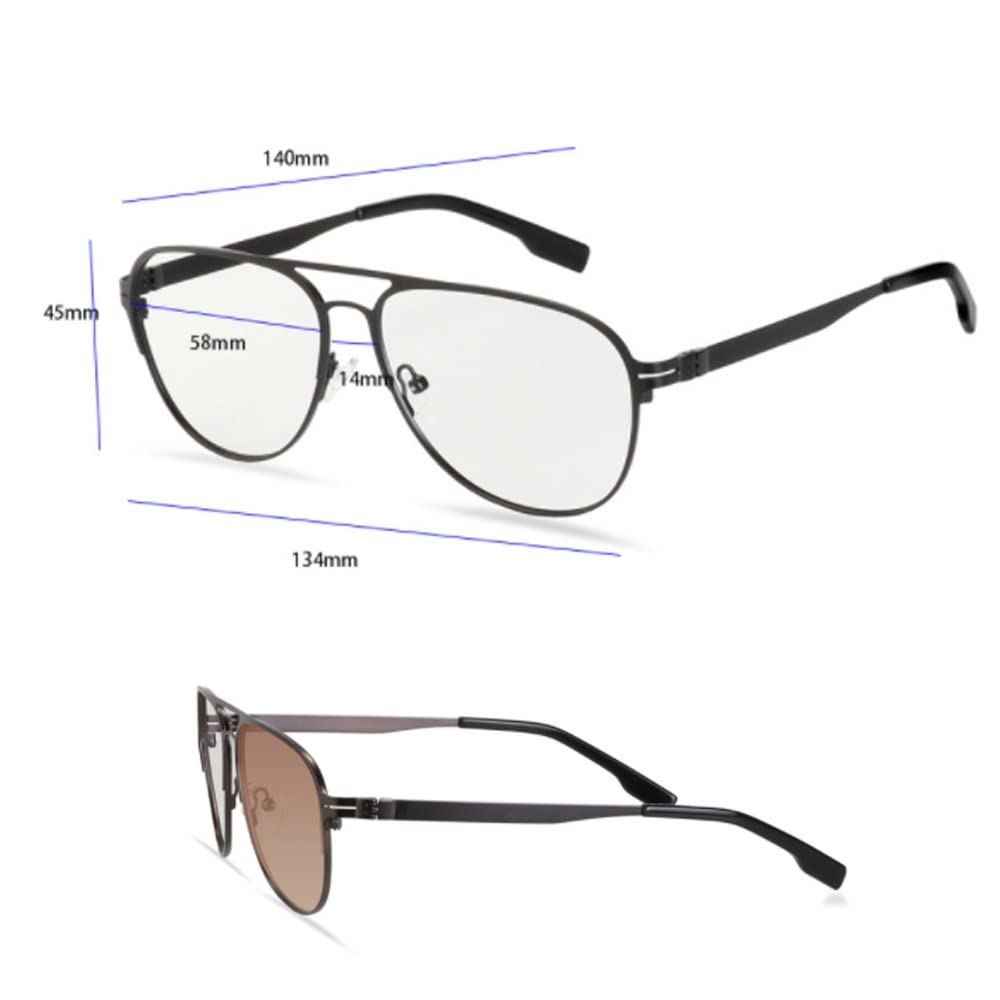 Herren Piloten Lesebrille Photochrome Outdoor-Sonnenbrille UV400 Fahren/Fischen Brillen Selbsttönende Metall Presbyopie Brille +1,0 Bis +3,50 (Size : +3.50)
