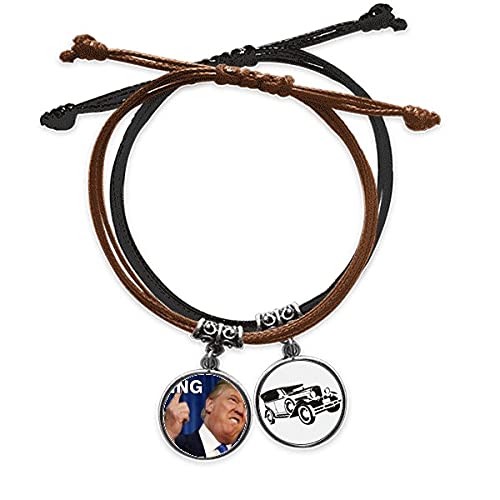 Bracelet Trump drôle en cuir et corde tressée noire style minibus