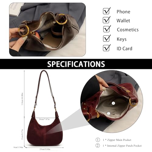 Image of Suede Bags for Women Trendy Suede Purses Hobo Half Moon Crossbody Bag