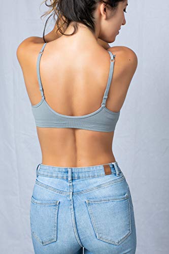 Image of Blue 55 Women's Bralette Wireless Padded Bra Top Sexy Everyday Basic Deep V-Neck