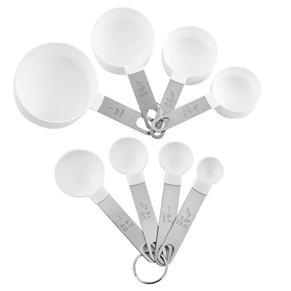 FUYTERY 8pcs Measuring Cups and Spoons Set Stainless Steel Stackable Kitchen Tool (White) — image 1