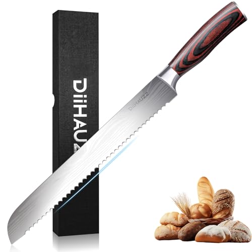 DiiHAUZZ 10 Inch Bread Knife, Serrated Knife for Homemade Bread, Razor Sharp High Carbon Stainless Steel Sourdough Cutter, Professional Bakery Kitchen Knives with Ergonomic Handle for Bagel, Cake