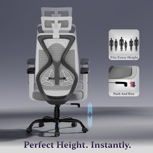 Image of Titan Ergonomic Office Chair for Home & Office | Adjustable Armrests | 120 Recline | Lumbar Support | Thick Cushioned Seat | Heavy-Duty Base | 3 Years Warranty (White Grey)