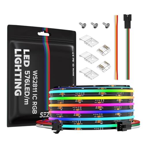 Image of SEZO RGB Smart IC COB LED Strip Lights Addressable WS2811 IC 24V 16.4ft /5m 576LEDs /m IP30 Color Chasing Flexible FCOB RGB Tape Light for TV Home Decor DIY(No Adapter & Controller)