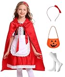 Little Red Riding Hood Costume for Girls Kids Halloween Christmas Cosplay Costumes Dress and Red Hooded Cloak MS032XS